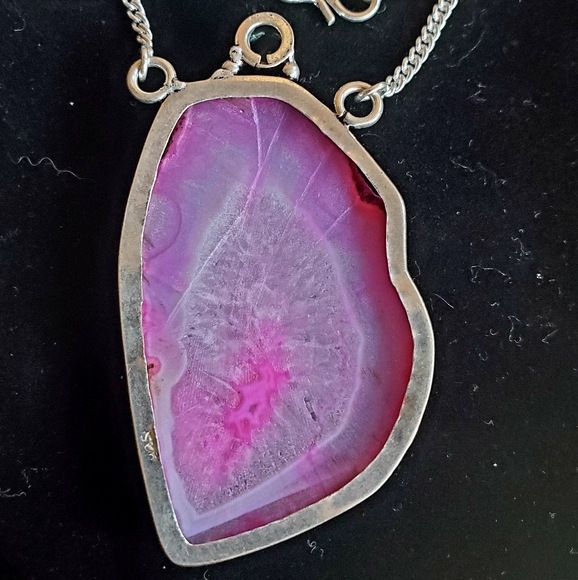 New Pink Agate Druzy & Apatite 925 Silver Necklace. - Picture 5 of 15